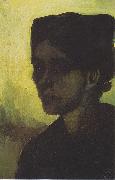 Head of a young peasant woman with a dark hood